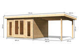 KARIBU Gartenhaus Radeburg 2, naturbelassen, Fichtenholz 40mm, 724 x 309 x 229,5 cm, Pultdach, Anbau 3,3m 30477-1 05.jpg