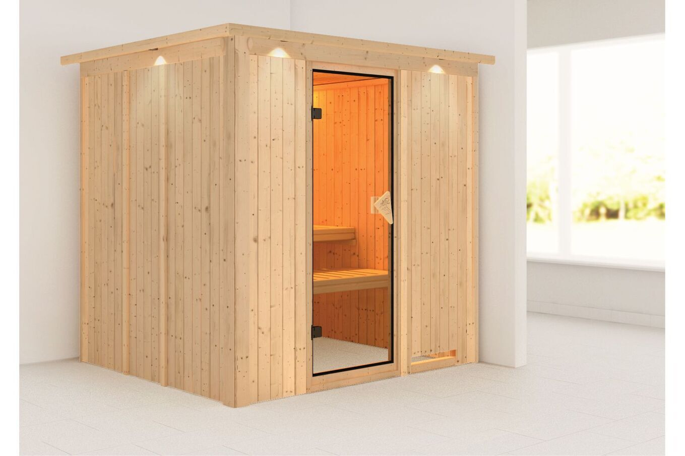 KARIBU Systemsauna Sodin, Fichtenholz 68mm, Fronteinstieg, ca. 3,3m² 2 18412-13.jpg