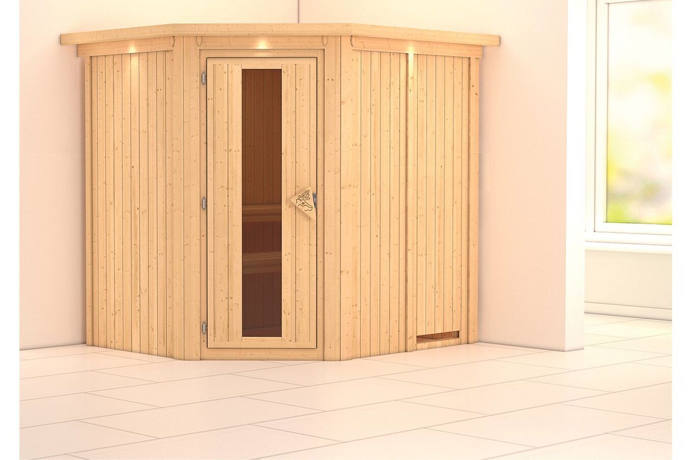 KARIBU Systemsauna Siirin, Fichtenholz 68mm, Eckeinstieg, ca. 3m² 2 18413-5.jpg