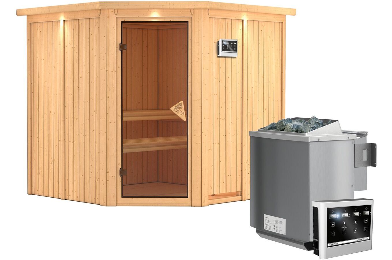 KARIBU Systemsauna Jarin, Fichtenholz 68mm, Eckeinstieg, ca. 3,4m² 2 18416-16.jpg