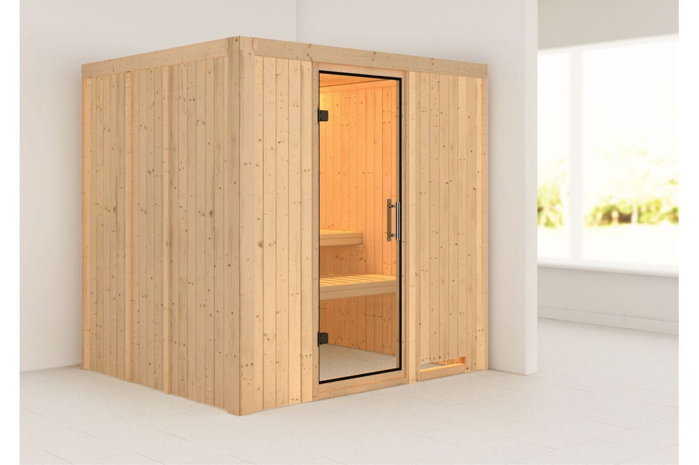 KARIBU Systemsauna Sodin, Fichtenholz 68mm, Fronteinstieg, ca. 3,3m² 1 18412-25.jpg