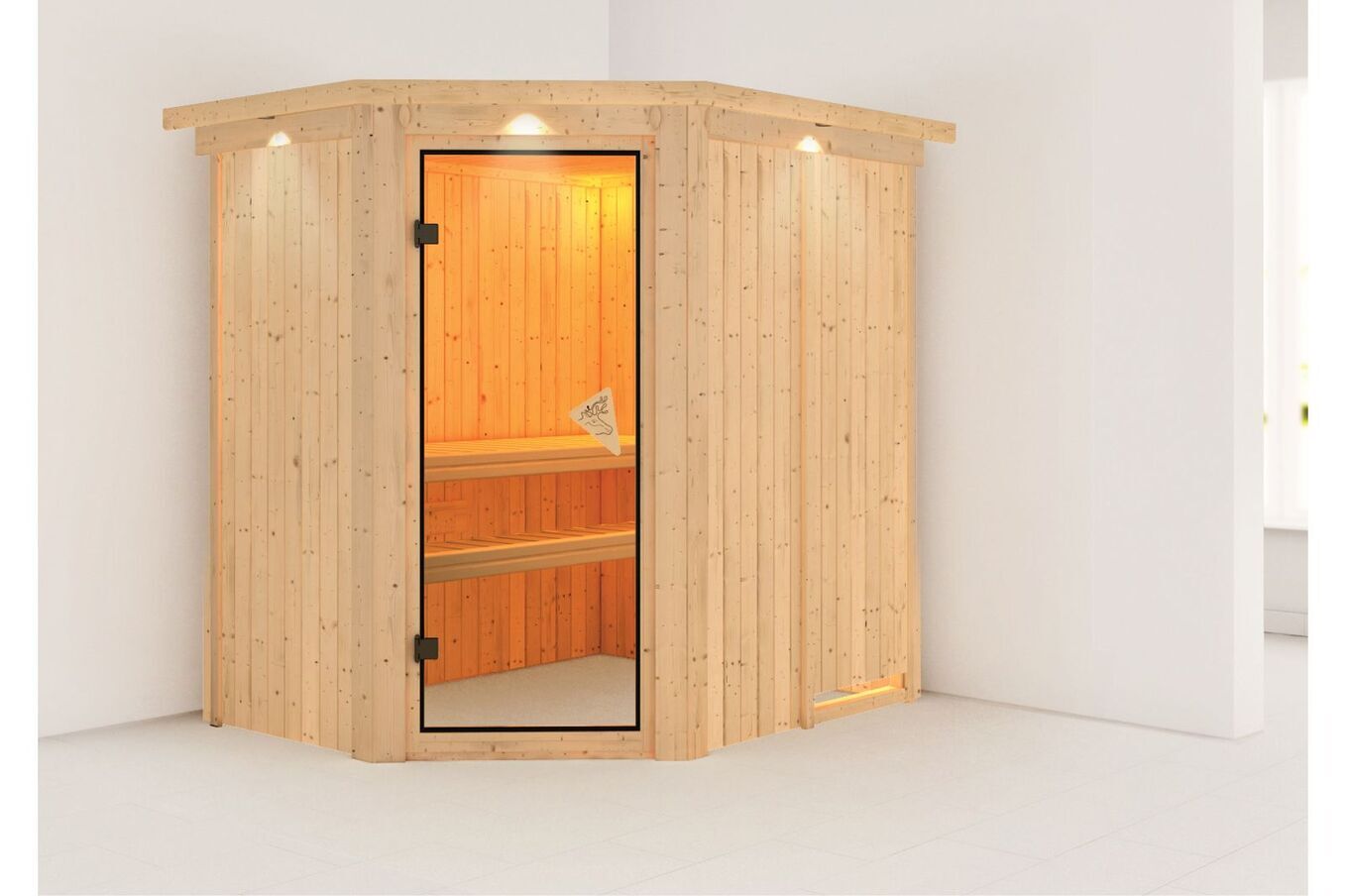 KARIBU Systemsauna Saja, Fichtenholz 68mm, Eckeinstieg, ca. 2,7m² 2 18461-13.jpg