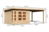 KARIBU Gartenhaus Kastorf 6, naturbelassen, Fichtenholz 28mm, 612 x 274 x 222 cm, Flachdach, Anbau 3,2m 30467-1 05.jpg