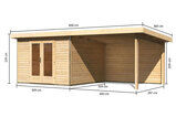 KARIBU Gartenhaus Radeburg 1, naturbelassen, Fichtenholz 40mm, 664 x 309 x 229,5 cm, Pultdach, Anbau 3,3m mit Rückwand 30475-1 05.jpg