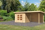 KARIBU Gartenhaus Kandern 6, naturbelassen, Fichtenholz 28mm, 612 x 274 x 222 cm, Pultdach, Anbau 3,2m mit Rückwand 30559-1 01.jpg