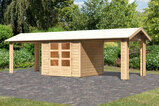 KARIBU Gartenhaus Theres 3, naturbelassen, Fichtenholz 28mm, 767 x 240 x 242 cm, Satteldach, 2 Dachausbauelemente 30472-1 01.jpg
