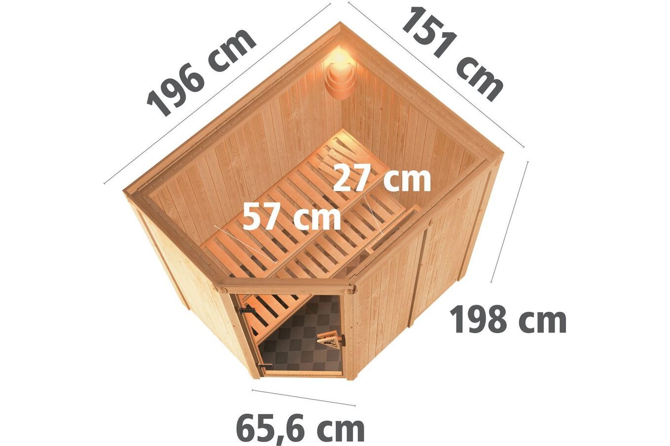 KARIBU Systemsauna Saja, Fichtenholz 68mm, Eckeinstieg, ca. 2,7m² 3 18461-12.jpg