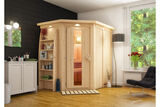 KARIBU Caspin Energiespar-Sauna, naturbelassen, Fichte, 210x165x202 cm, mit Kranz und 3,6 kW Ofen integr. Steuerung 31391-2 01.jpg