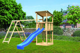 KARIBU Anna Turm, naturbelassen, nordische Fichte, 415x264x270cm, mit Rutsche blau,Doppelschaukel und Gerüst 30407-9 02.jpg