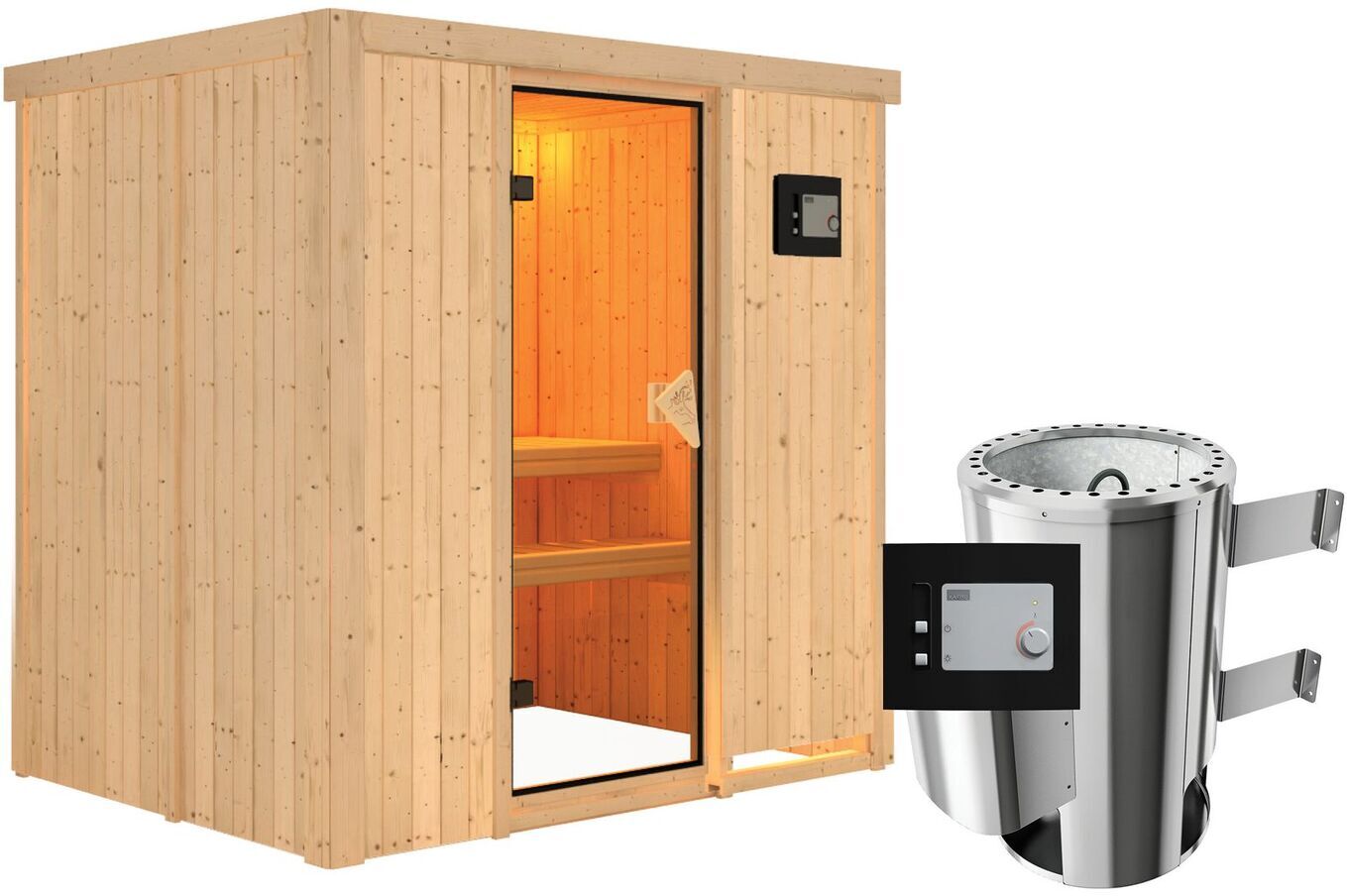 KARIBU Systemsauna Fanja, Fichtenholz 68mm, Fronteinstieg, ca. 2,7m² 2 18460-11.jpg