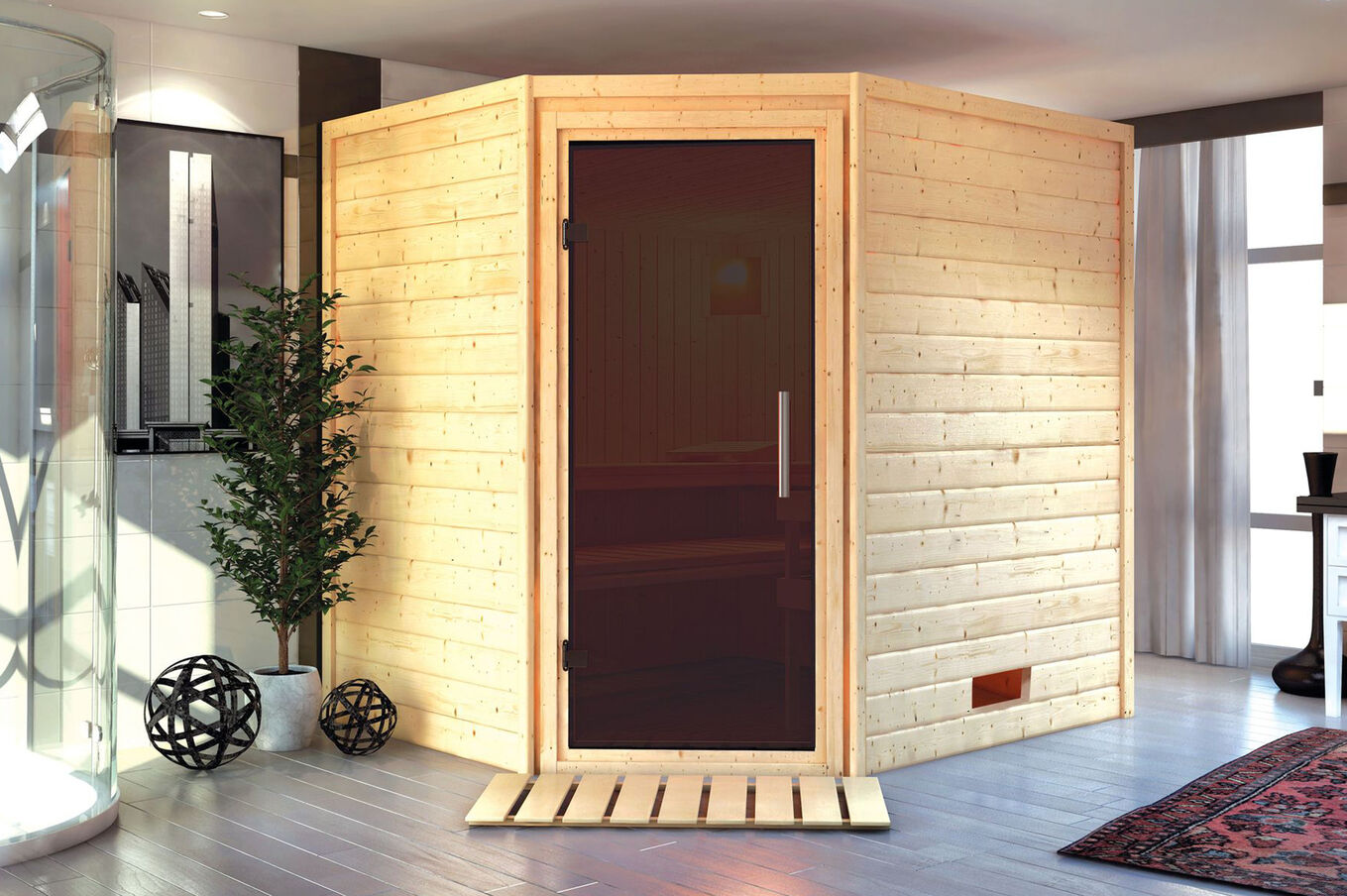 KARIBU Sauna Mia, Fichtenholz 38 mm, Eckeinstieg, ca. 2,9m² 1 20218-17.jpg