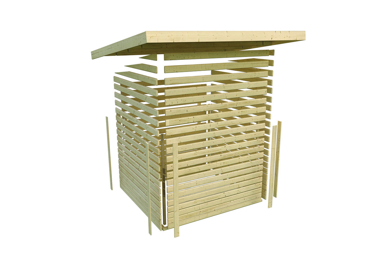 KARIBU Gartenhaus Radeburg 1, terragrau, Fichtenholz 40mm, 664 x 309 x 229,5 cm, Pultdach, Anbau 3,3m mit Rückwand 30475-2 09.jpg