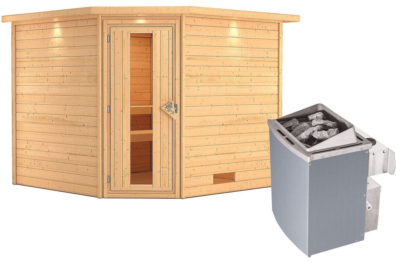 KARIBU Sauna Leona, Fichtenholz 38 mm, Eckeinstieg, ca. 5m² 1 20222-6.jpg