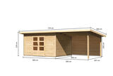 KARIBU Gartenhaus Northeim 4, naturbelassen, Fichtenholz 40mm, 724 x 309 x 229 cm, Pultdach, Anbau 3m mit Rückwand 30561-3 05.jpg