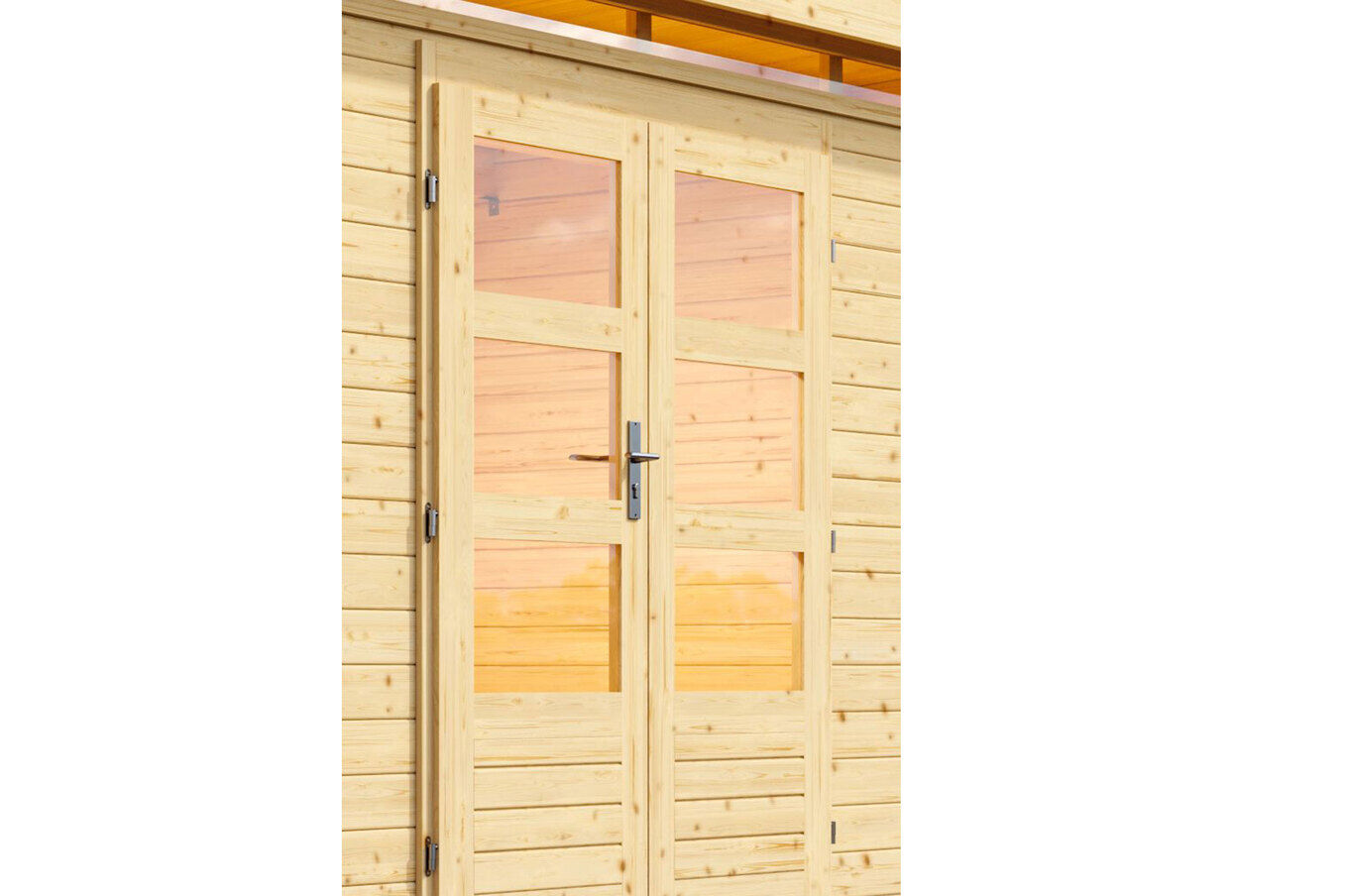 KARIBU Gartenhaus Kastorf 7, naturbelassen, Fichtenholz 28mm, 702 x 244 x 222 cm, Flachdach, Anbau 3,2m mit Rückwand 30468-3 02.jpg
