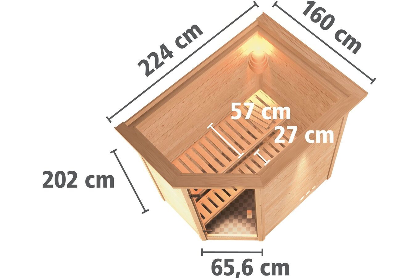 KARIBU Sauna Svea, Fichtenholz 38 mm, Eckeinstieg, ca. 2,6m² 5 20216-5.jpg