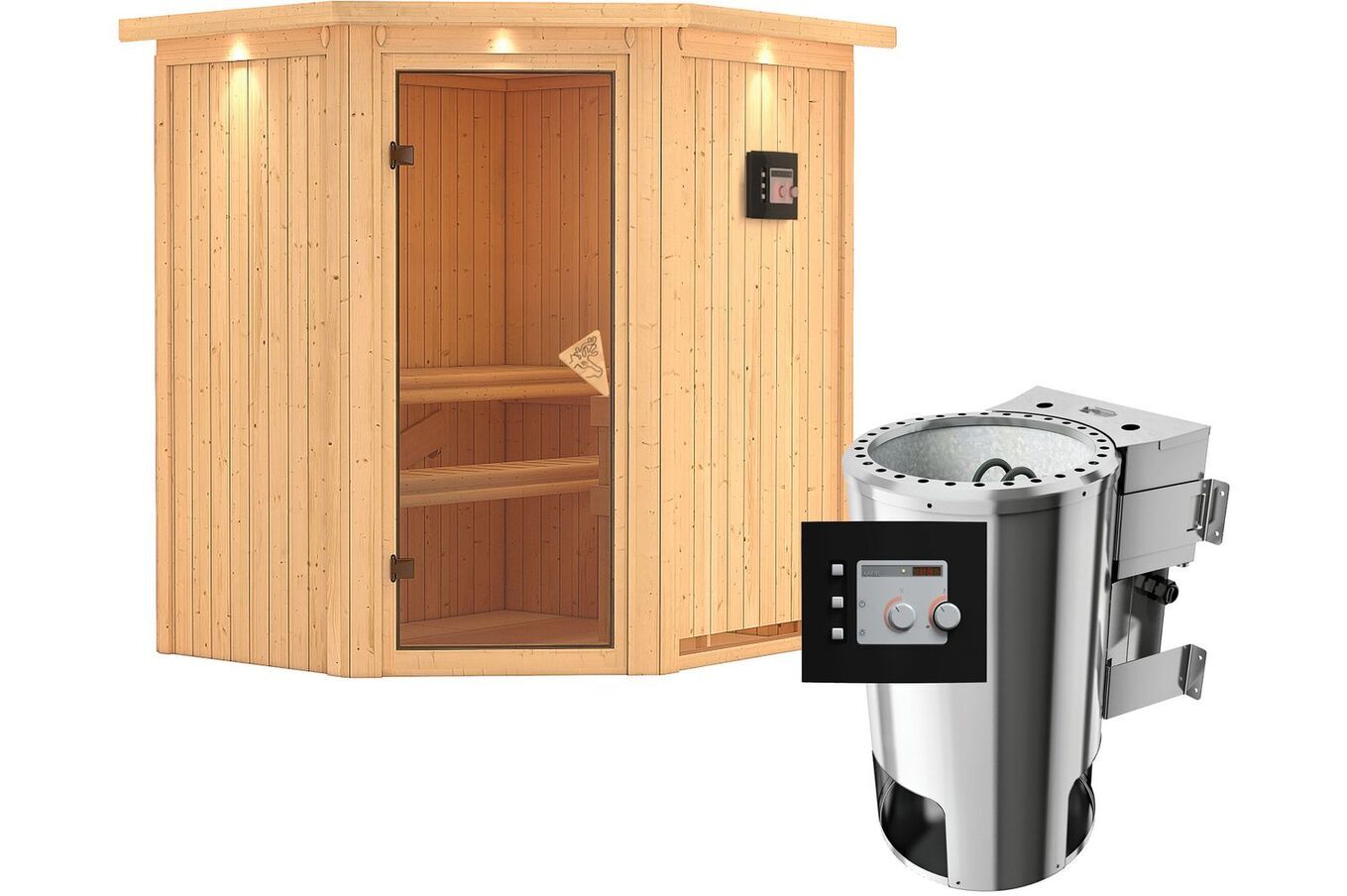KARIBU Systemsauna Tonja, Fichtenholz 68mm, Eckeinstieg, ca. 2,3m² 2 18458-16.jpg