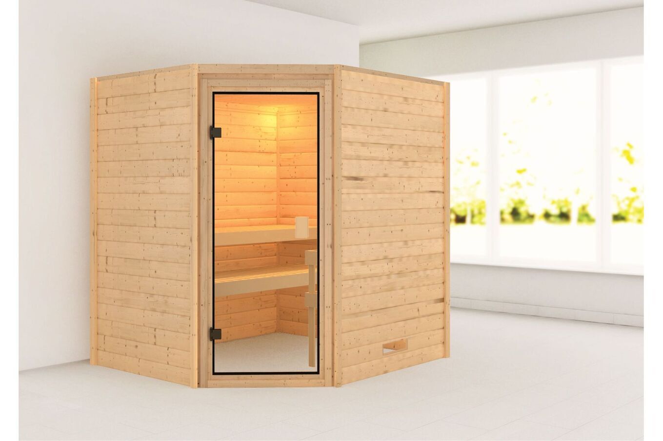 KARIBU Sauna Elea, Fichtenholz 38 mm, Eckeinstieg, ca. 2,7m² 3 20228-1.jpg