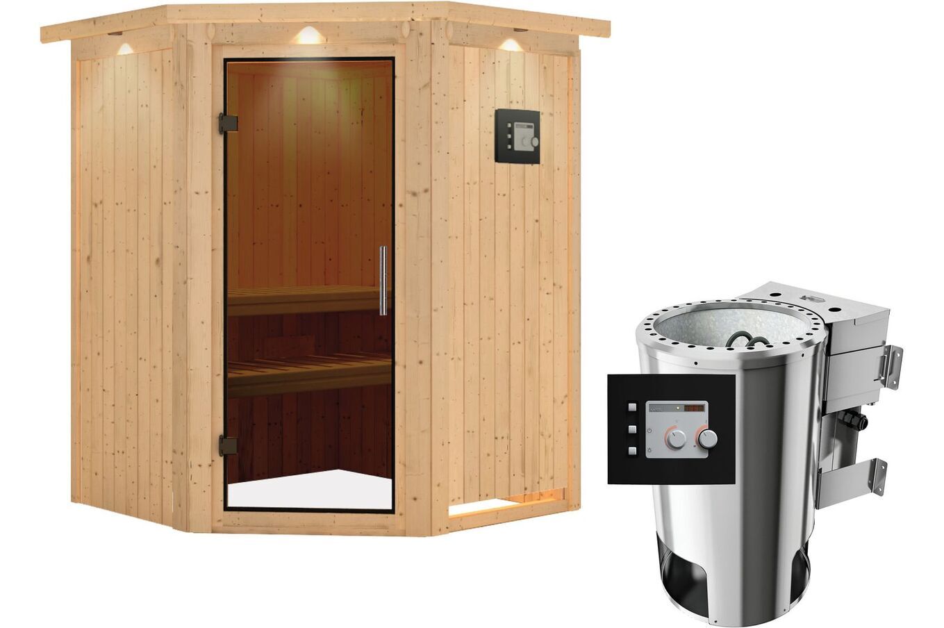 KARIBU Systemsauna Nanja, Fichtenholz 68mm, Eckeinstieg, ca. 2m² 3 18456-24.jpg