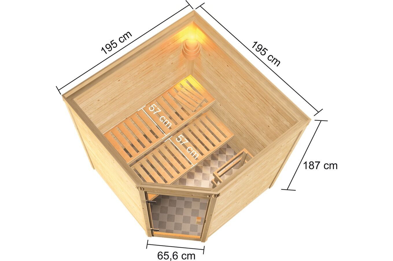 KARIBU Sauna Tilda, Fichtenholz 38 mm, Eckeinstieg, ca. 3,2m² 5 20230-1.jpg