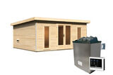 KARIBU Mainburg 4 Saunahaus, naturbelassen, Fichte, 490x368x229 cm, SET B mit Doppelflügeltür, Vorraum und 9 kW Ofen 31324-2 04.jpg