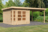 KARIBU Gartenhaus Kastorf 6, naturbelassen, Fichtenholz 28mm, 612 x 274 x 222 cm, Flachdach, Anbau 3,2m 30467-1 01.jpg