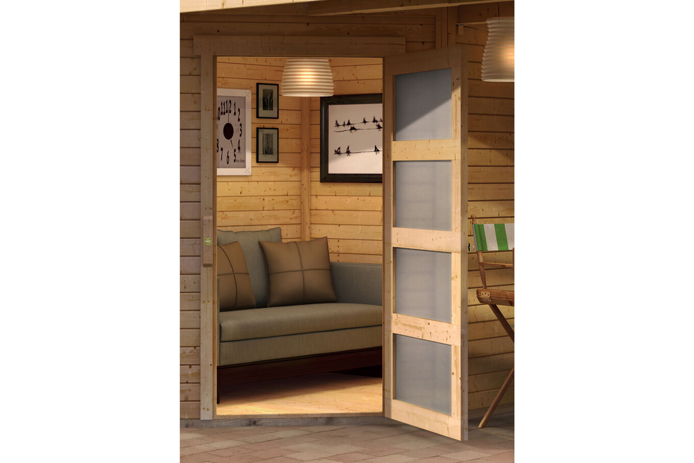 KARIBU Gartenhaus Schwandorf 3, naturbelassen, Fichtenholz 19mm, 504,5 x 217 x 218 cm, Flachdach, Anbau 2,8m mit Rückwand 30551-1 02.jpg
