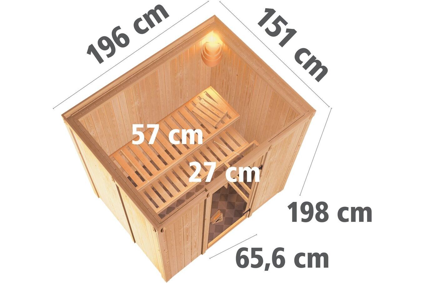 KARIBU Systemsauna Fanja, Fichtenholz 68mm, Fronteinstieg, ca. 2,7m² 3 18460-3.jpg