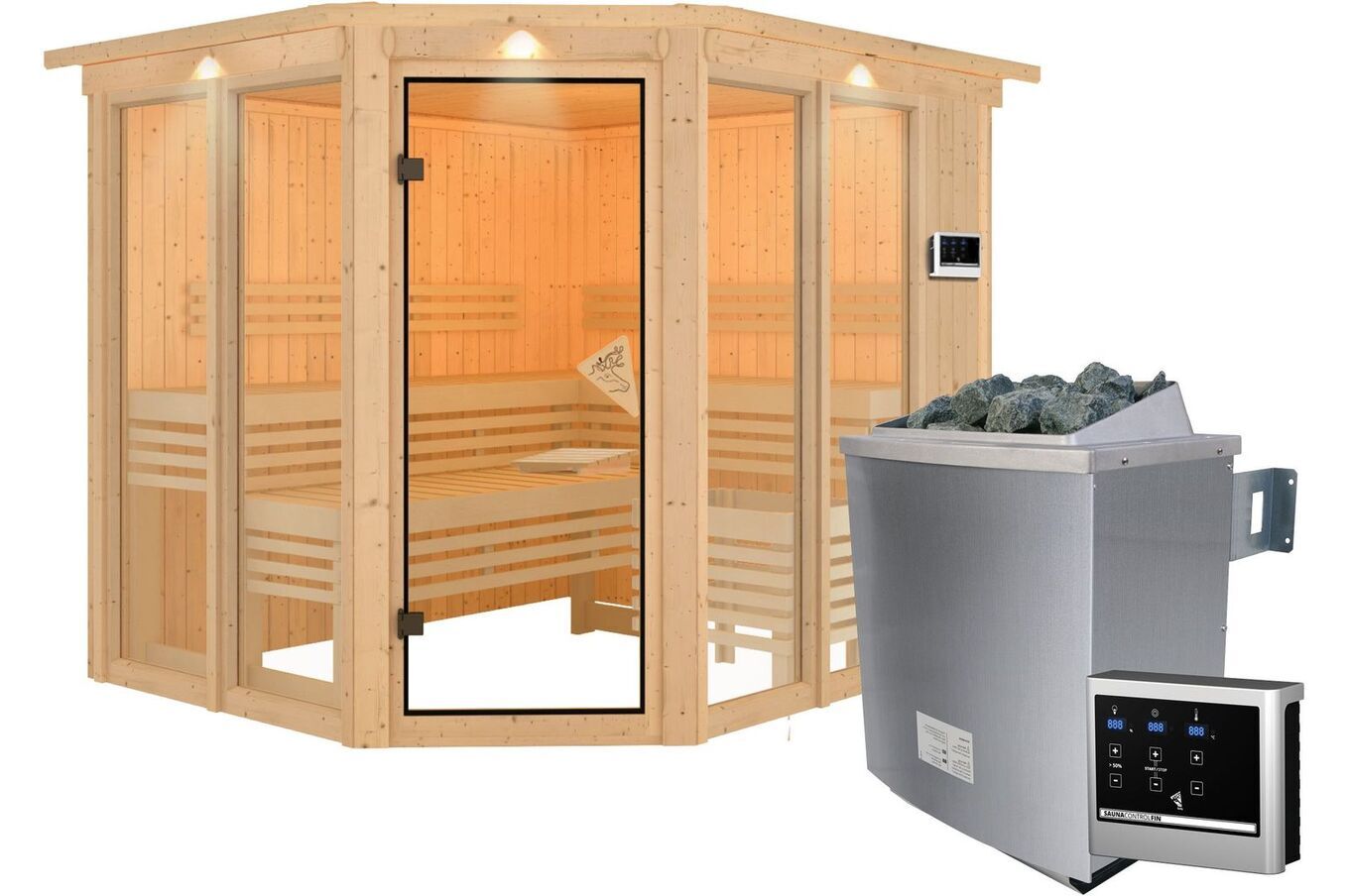KARIBU Sauna Ainur, Fichtenholz 68 mm, Eckeinstieg, ca. 3,7m² 2 20264-7.jpg