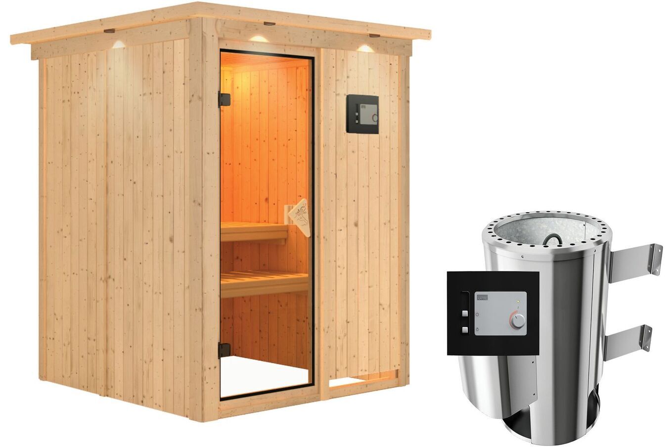 KARIBU Systemsauna Minja, Fichtenholz 68mm, Fronteinstieg, ca. 2,3m² 2 18455-15.jpg