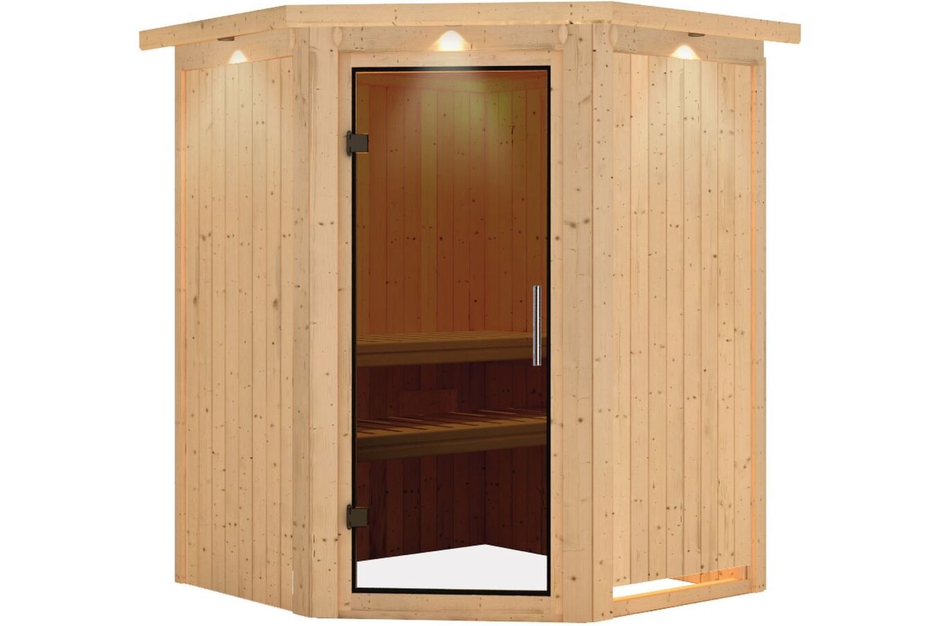 KARIBU Systemsauna Larin, Fichtenholz 68mm, Eckeinstieg, ca. 2m² 2 18406-21.jpg