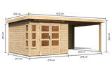 KARIBU Gartenhaus Kastorf6 , naturbelassen, Fichtenholz 28mm, 612 x 274 x 222 cm, Flachdach, Anbau 3,2m mit Rückwand 30468-1 05.jpg