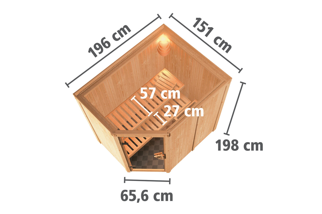 KARIBU Caspin Energiespar-Sauna, naturbelassen, Fichte, 210x165x202 cm, mit Kranz und 3,6 kW Ofen integr. Steuerung 31391-2 05.jpg