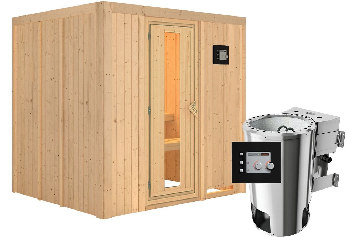 KARIBU Systemsauna Daria, Fichtenholz 68mm, Fronteinstieg, ca. 3,3m² 2 18462-4.jpg