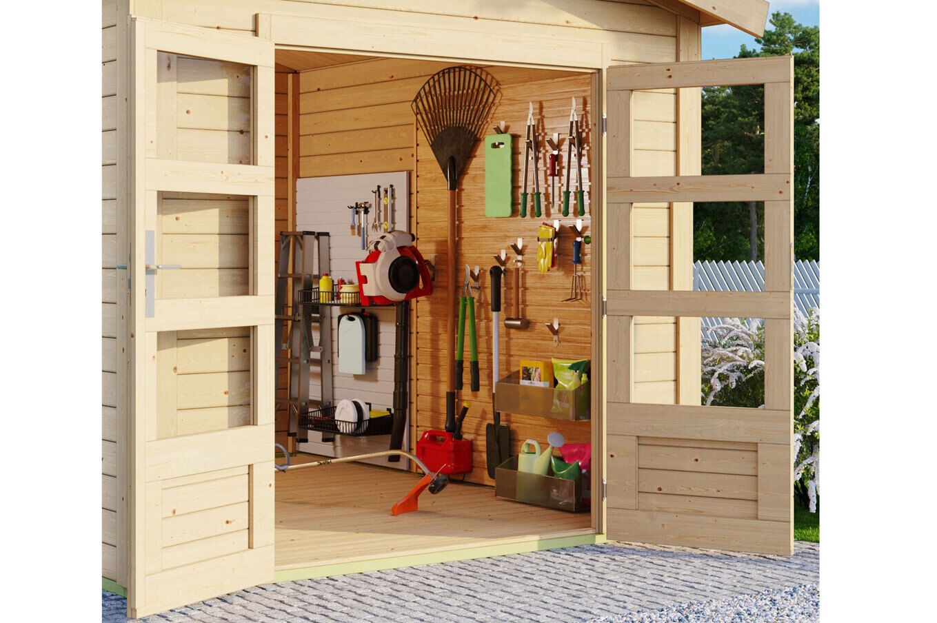 KARIBU Gartenhaus Theres 3, naturbelassen, Fichtenholz 28mm, 528 x 240 x 242 cm, Satteldach, inkl. Dachausbauelement 30471-1 03.jpg
