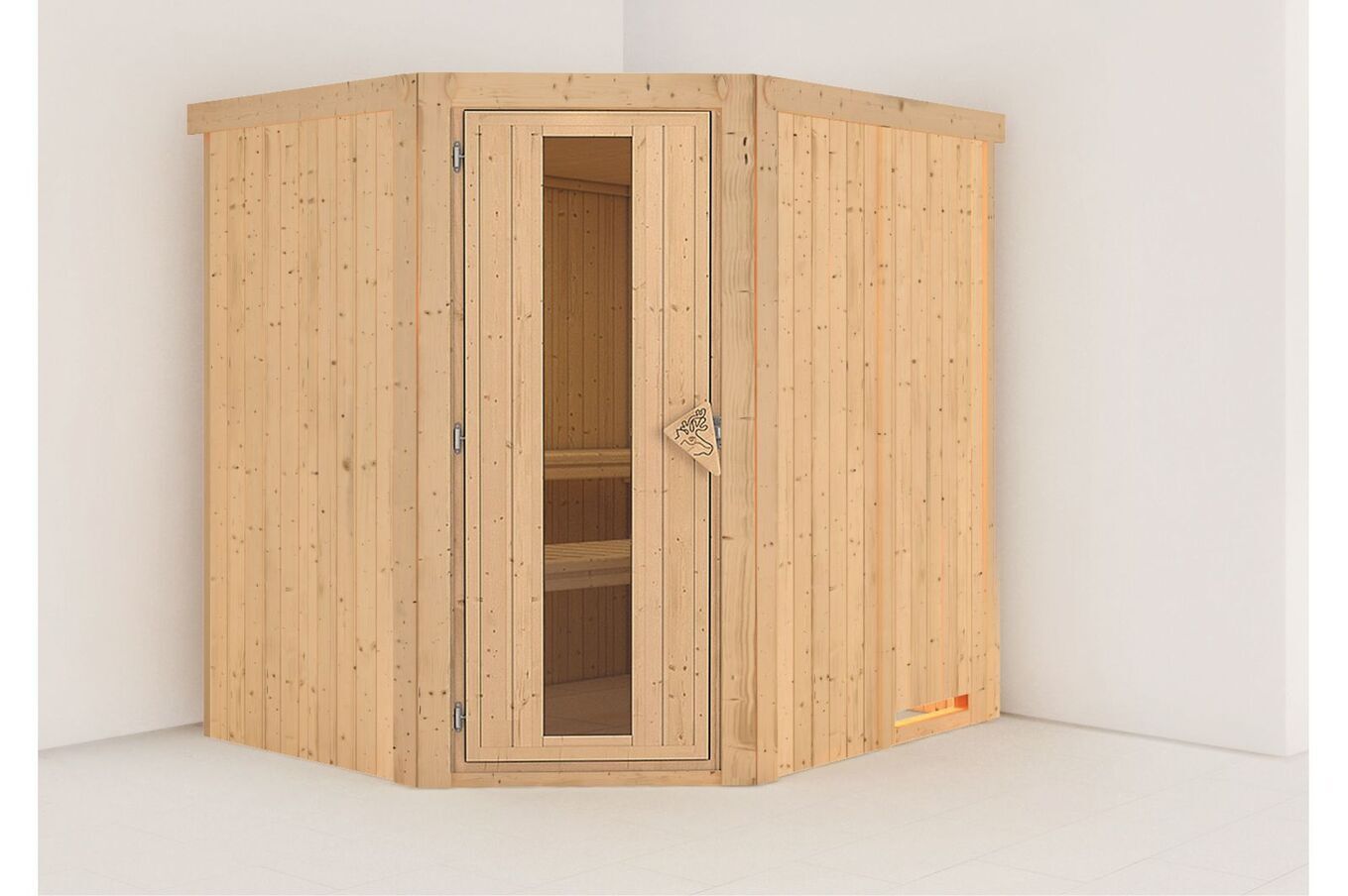 KARIBU Systemsauna Lilja, Fichtenholz 68mm, Eckeinstieg, ca. 3m² 1 18464-1.jpg