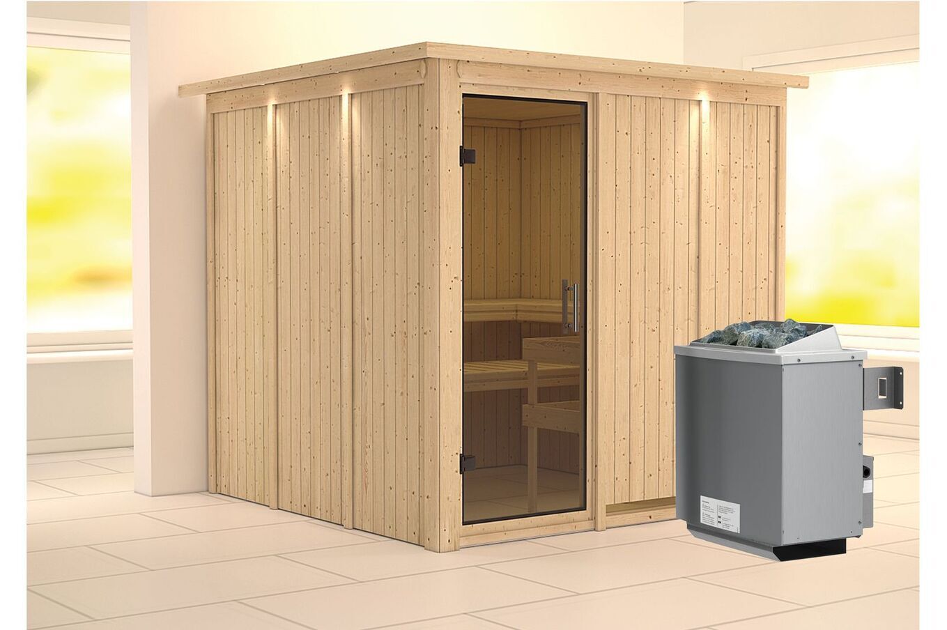 KARIBU Systemsauna Rodin, Fichtenholz 68mm, Fronteinstieg, ca. 3,8m² 1 18415-22.jpg