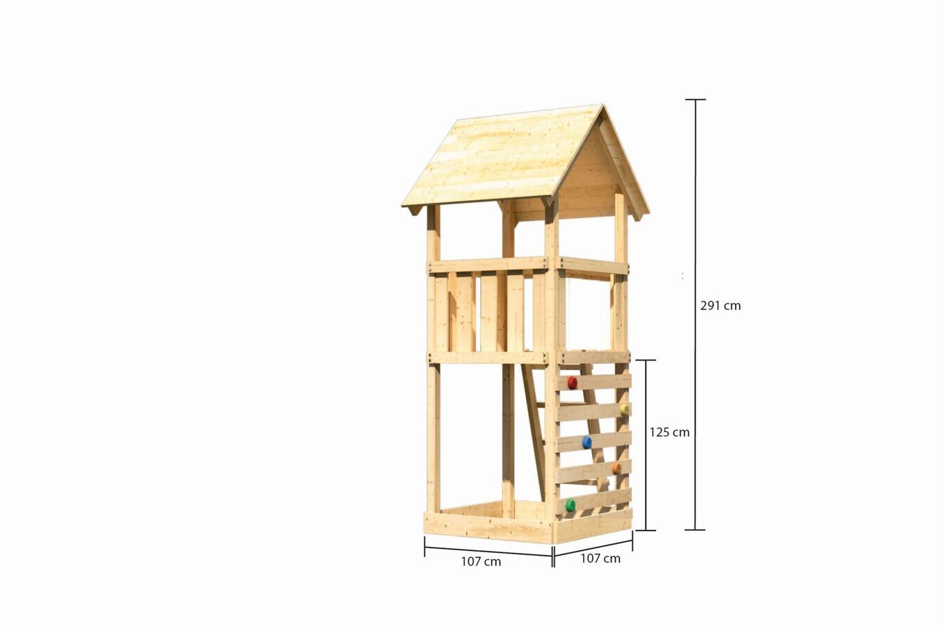 KARIBU Lotti Spielturm, naturbelassen, nordische Fichte, 107x107x291cm, mit Kletterwand ECO 30401-2 05.jpg