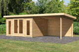 KARIBU Gartenhaus Radeburg 2, naturbelassen, Fichtenholz 40mm, 724 x 309 x 229,5 cm, Pultdach, Anbau 3,3m mit Rückwand 30478-1 02.jpg