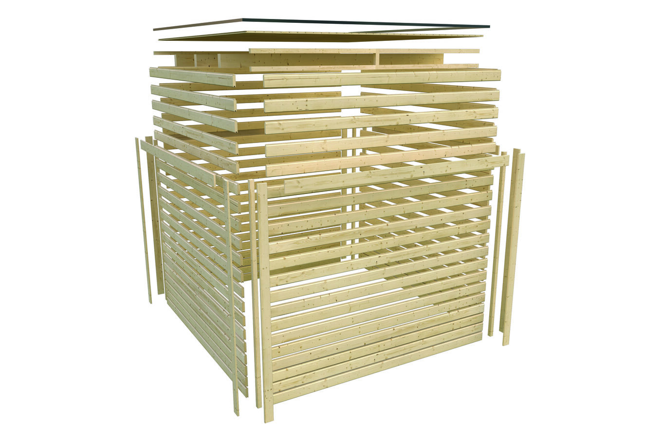 KARIBU Exklusivmodell Quadro Set Gartenhaus, terragrau, nordische Fichte, 545 x 275 x 214 cm, mit Anbaudach 33794-4 07.jpg