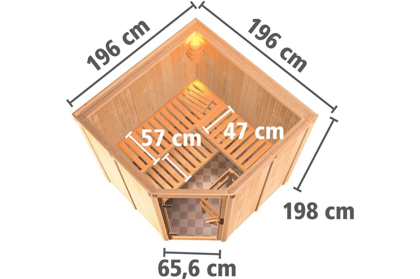 KARIBU Systemsauna Jarin, Fichtenholz 68mm, Eckeinstieg, ca. 3,4m² 3 18416-3.jpg