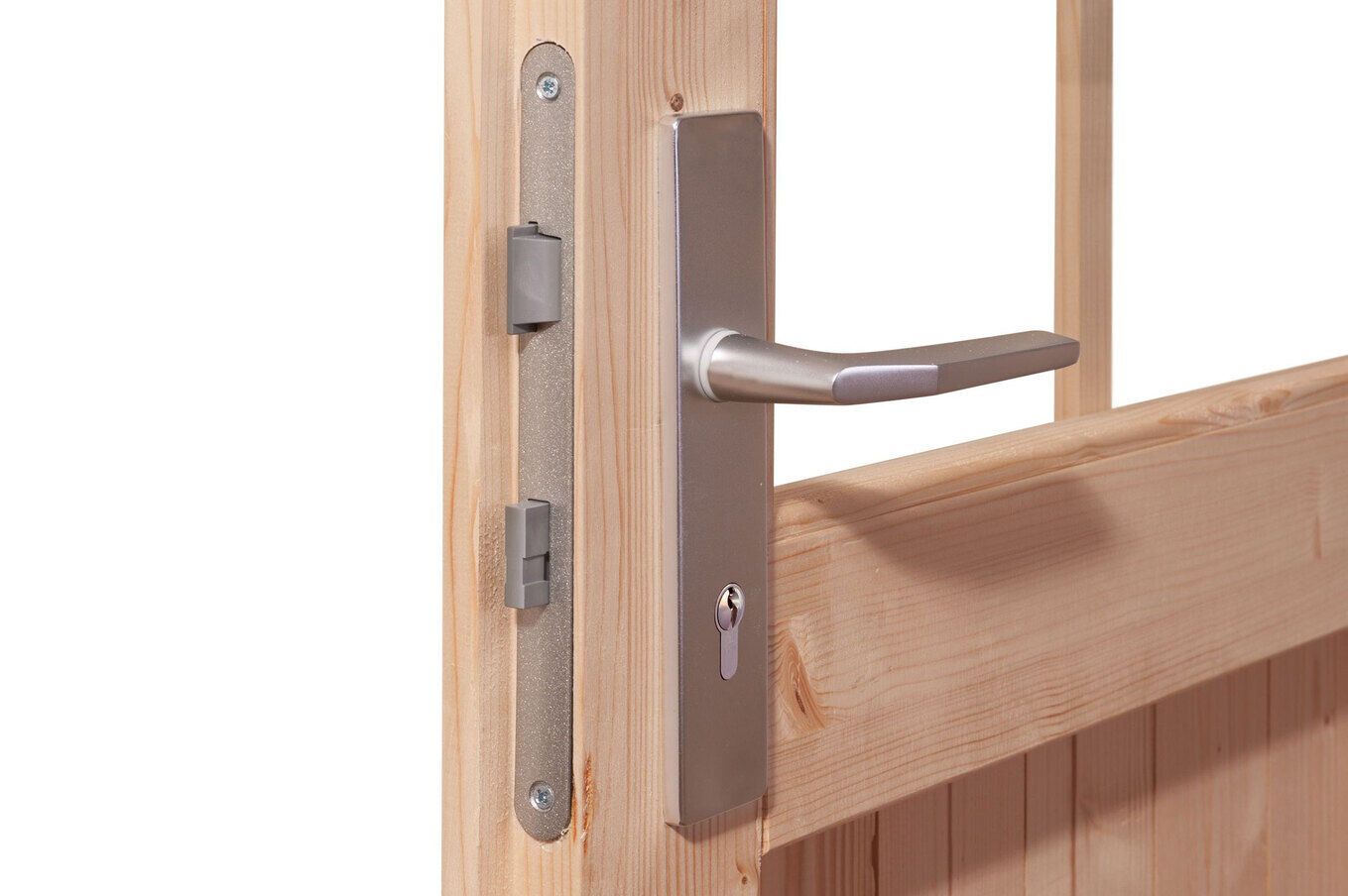 KARIBU Gartenhaus Kastorf 7, naturbelassen, Fichtenholz 28mm, 702 x 244 x 222 cm, Flachdach, Anbau 3,2m mit Rückwand 30468-3 03.jpg