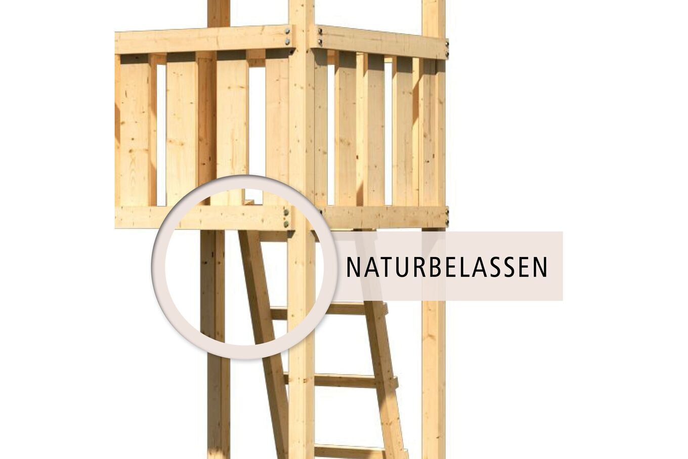 KARIBU Löwenherz Ritterburg, naturbelassen, nordische Fichte, 347x264x260cm, mit Doppelschaukel 30601-2 03.jpg