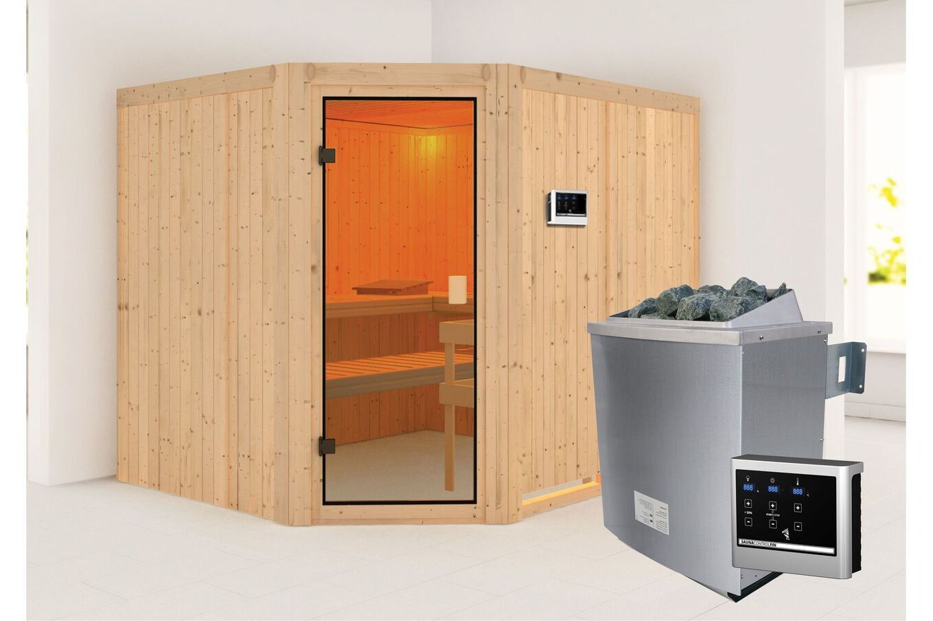 KARIBU Sauna Horna, Fichtenholz 68 mm, Eckeinstieg, ca. 4,2m² 3 20245-3.jpg