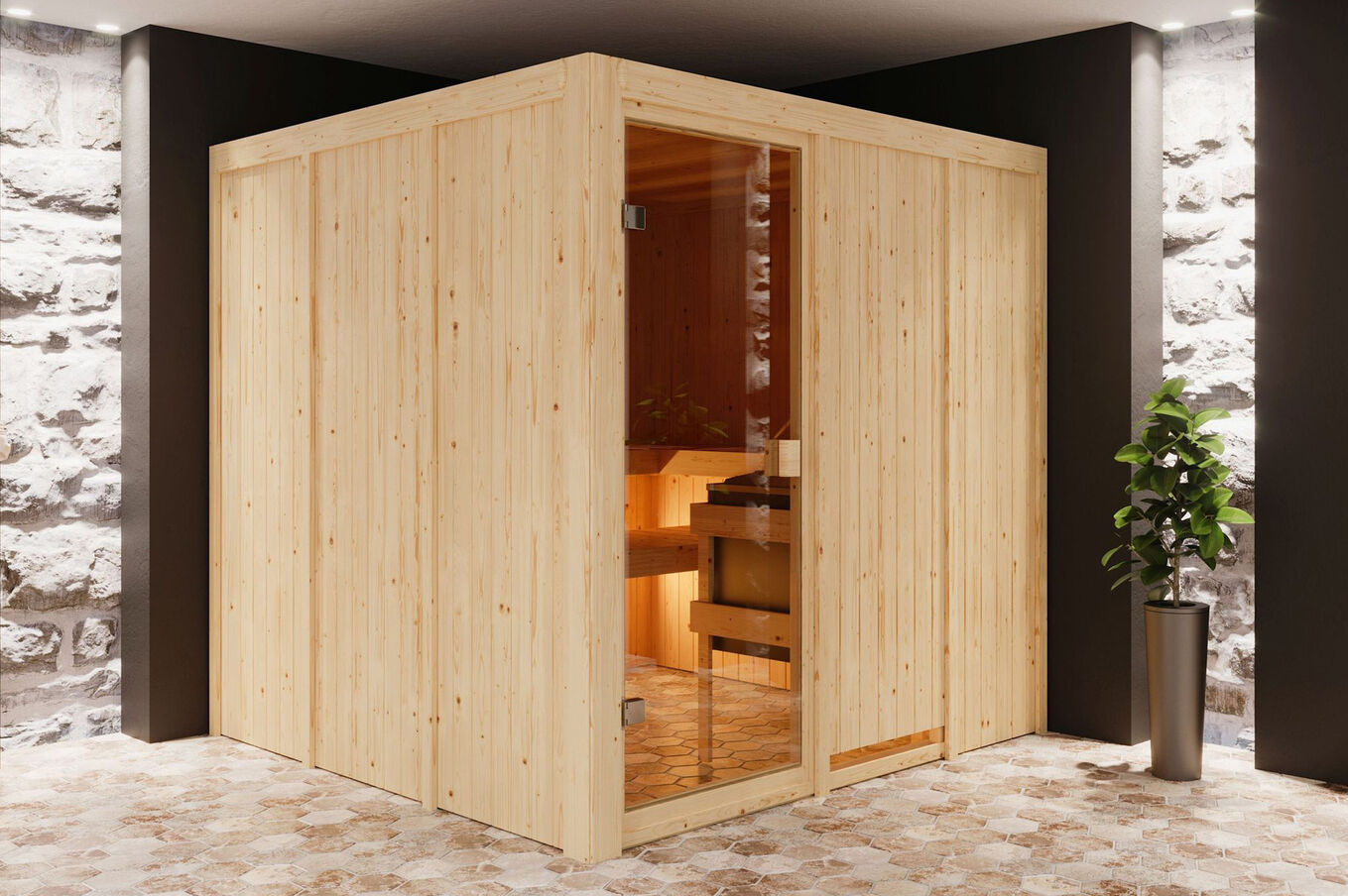 KARIBU Sauna Oulu, Fichtenholz 68 mm, Fronteinstieg, ca. 3,2m² 1 20242-1.jpg