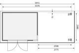 KARIBU Gartenhaus Kerko 5, naturbelassen, Fichtenholz 19mm, 591,5 x 246 x 210 cm, Flachdach, Anbau 2,8m 30546-1 06.jpg