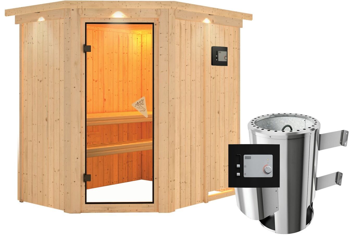 KARIBU Systemsauna Saja, Fichtenholz 68mm, Eckeinstieg, ca. 2,7m² 2 18461-15.jpg