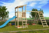 KARIBU Anna Turm, naturbelassen, nordische Fichte, 415x264x270cm, mit Rutsche blau,Doppelschaukel und Gerüst 30407-9 01.jpg