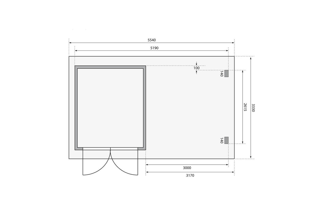 KARIBU Gartenhaus Bastrup4 , naturbelassen, Fichtenholz 28mm, 554,5 x 297 x 222 cm, Pultdach, Anbau 3m mit Rückwand 30566-5 06.jpg