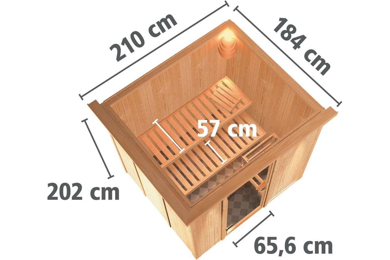 KARIBU Systemsauna Daria, Fichtenholz 68mm, Fronteinstieg, ca. 3,3m² 3 18462-5.jpg